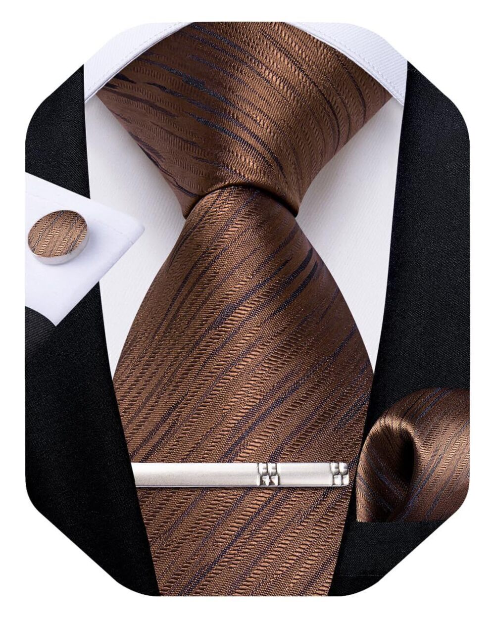 8638 Silk Necktie Solid Color Tie and Pocket Square Cufflink Tie Clip Set